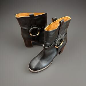 See by Chloé Black Hana Leather Heeled Ankle Boots New $619 Size EU 41 US 10